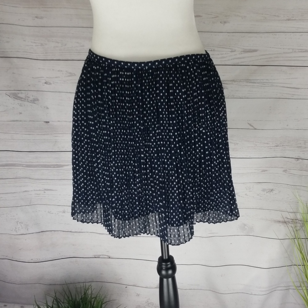 Jcrew Navy white polka dot pleated skirt